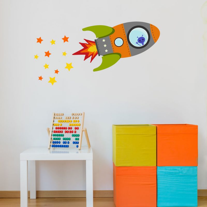 Orange Flying rocket wall sticker | | Stickerscape