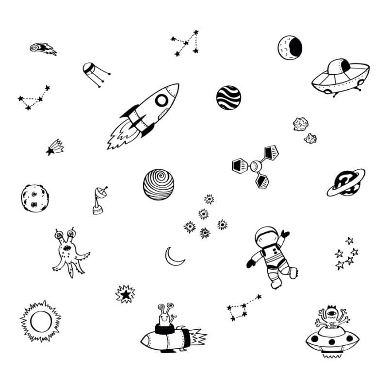 Space doodles wall sticker pack (Black) | Space wall stickers ...