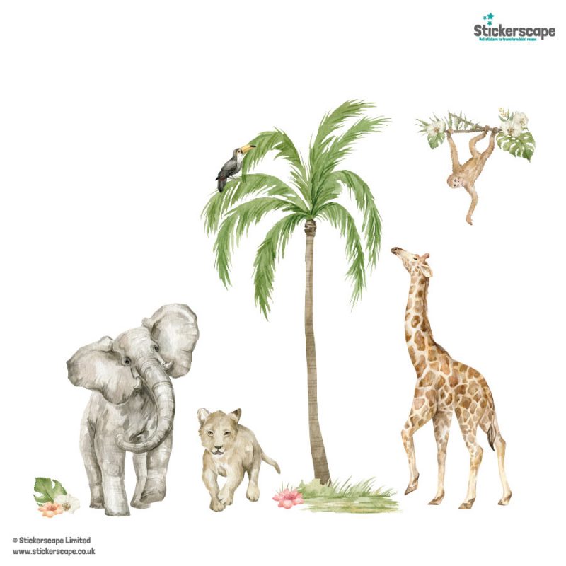 Watercolour Jungle Scene Wall Sticker Pack | Jungle Wall | Stickerscape