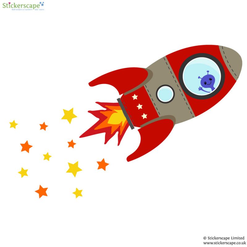 Red Flying rocket wall sticker | Stickerscape