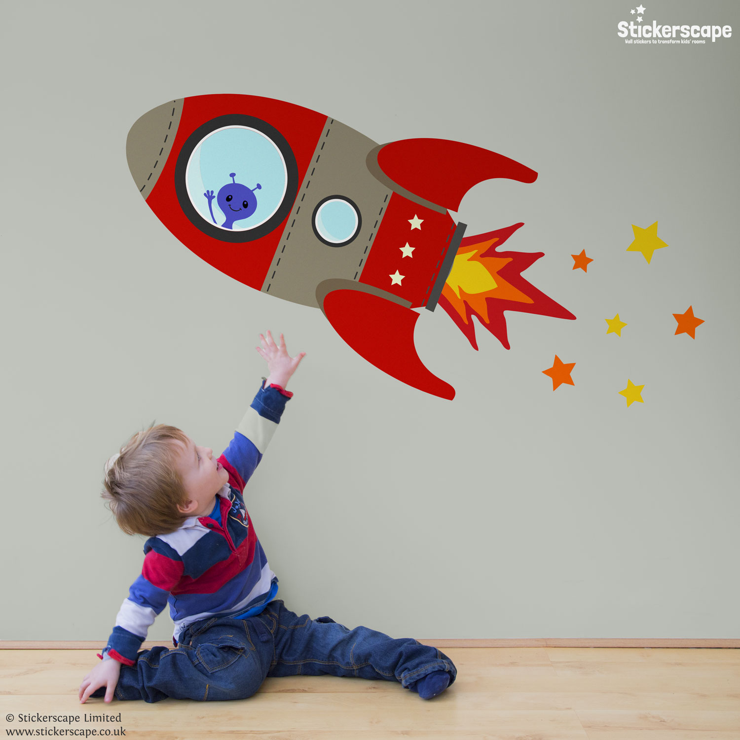 Red Flying rocket wall sticker | Stickerscape | UK