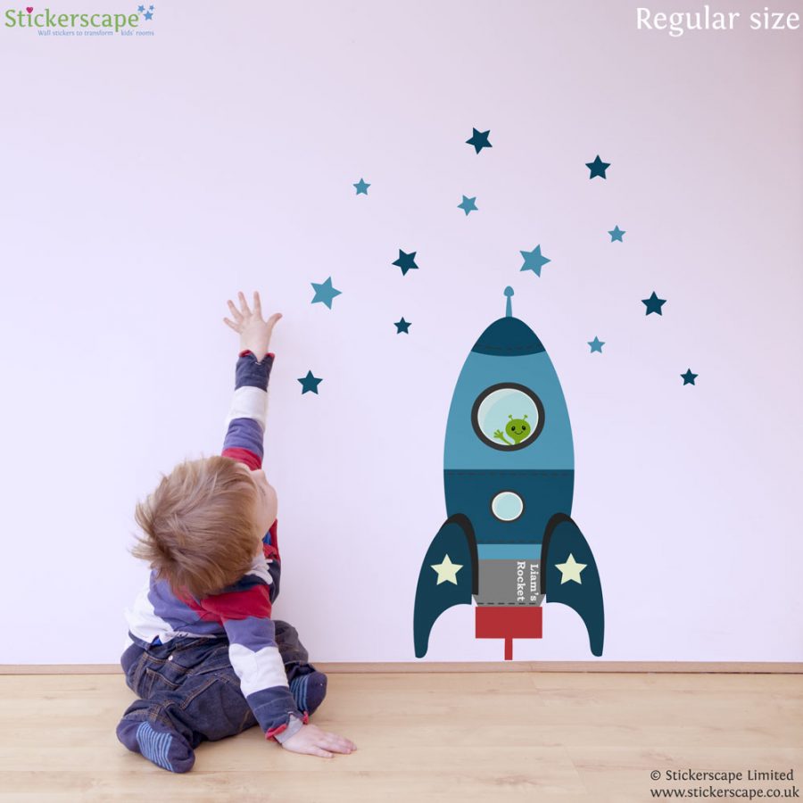 Blast off rocket wall sticker (Blue) | Space wall stickers ...