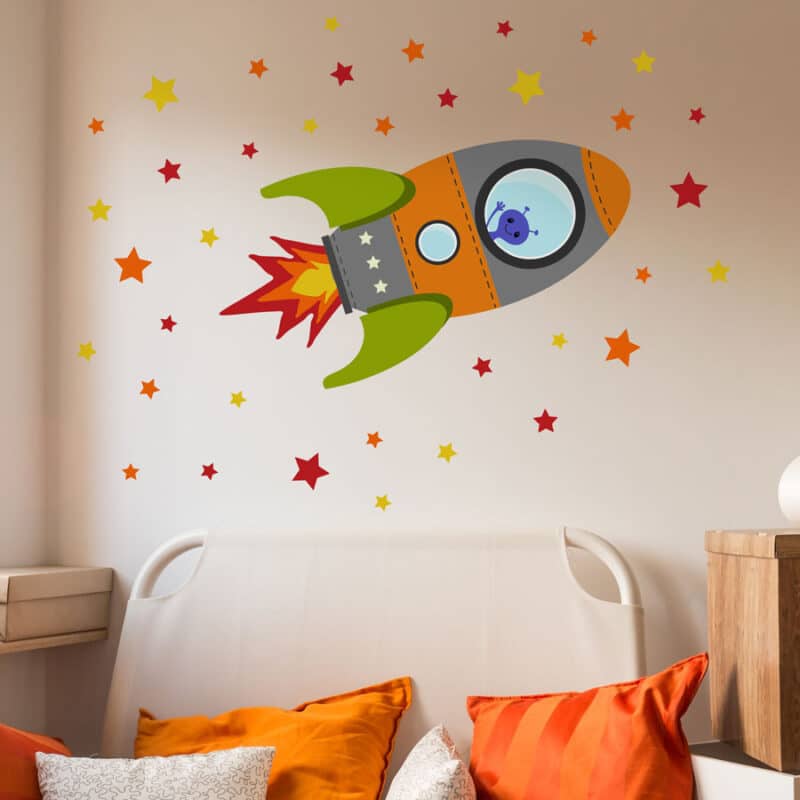 Orange Rocket Wall Sticker | Space Wall Stickers | Stickerscape