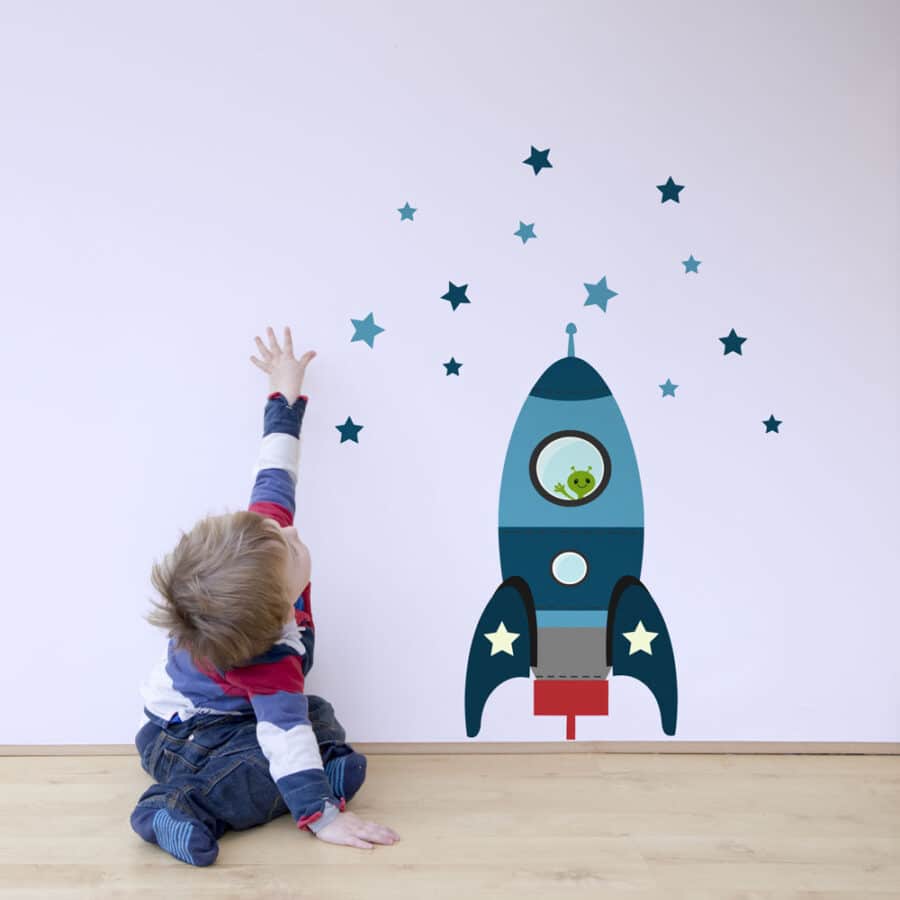 Blast off rocket wall sticker (Blue) | Space wall stickers ...