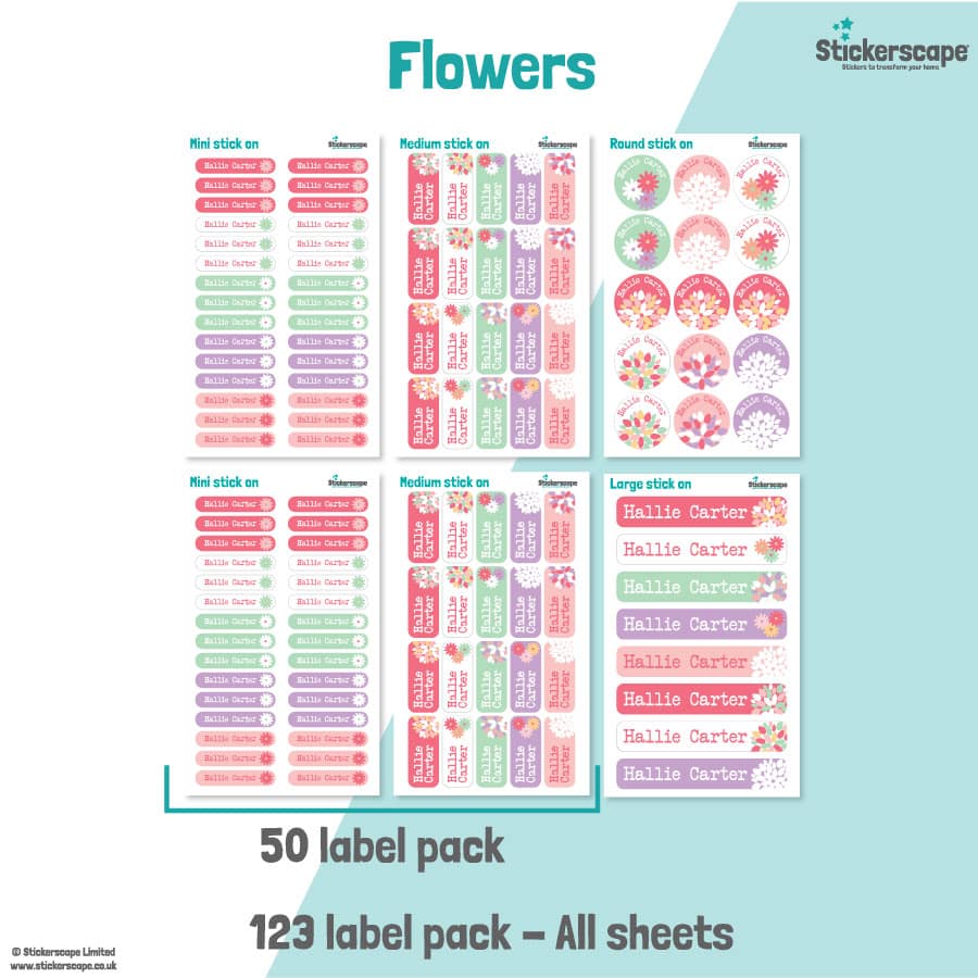 Flowers Name Label Pack stickers included
