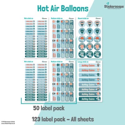 Hot Air Balloon Name Label Pack stickers included