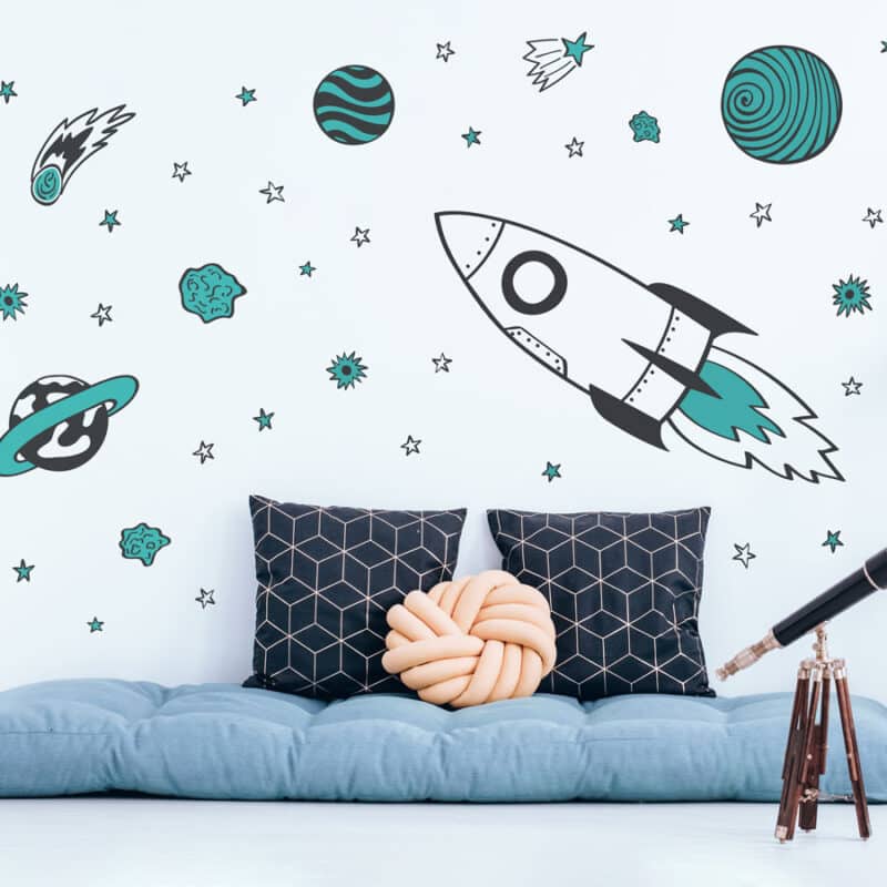 Rocket and Stars Wall Sticker Pack (Blue) | Space wall stickers ...