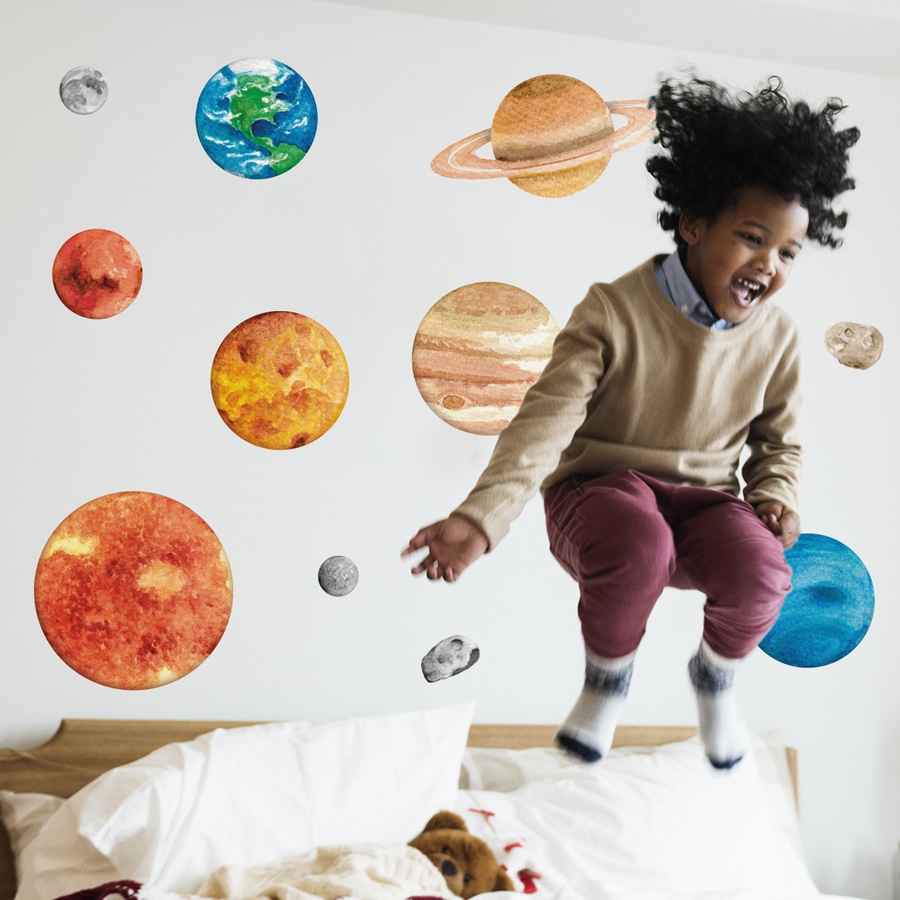 Solar System Wall Stickers on a white wall