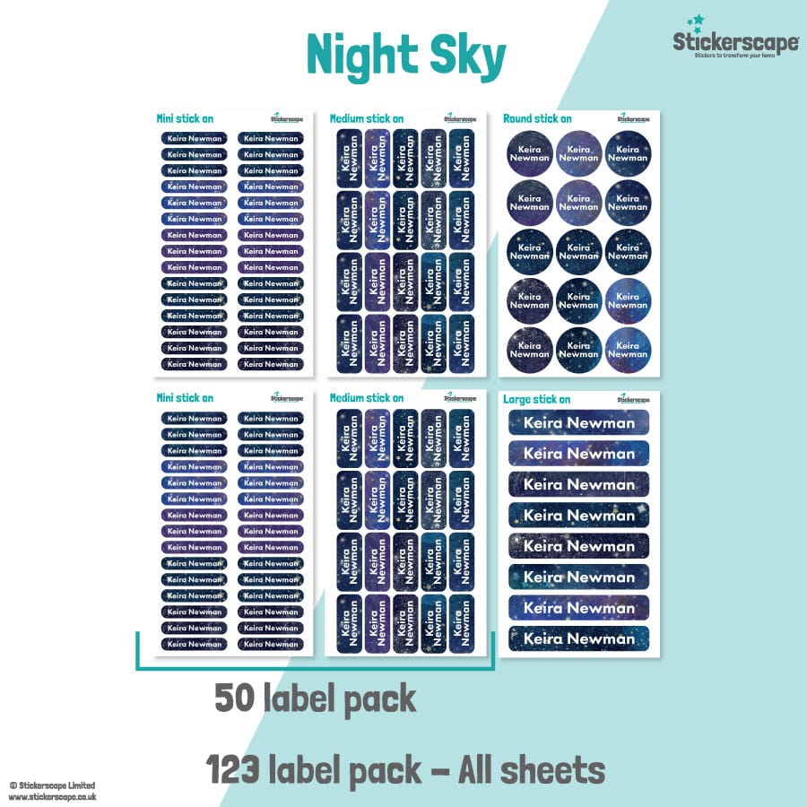 Night Sky Name Label Pack stickers included