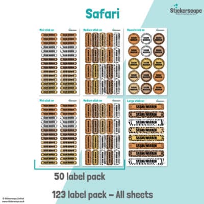 Safari Name Label Pack stickers included
