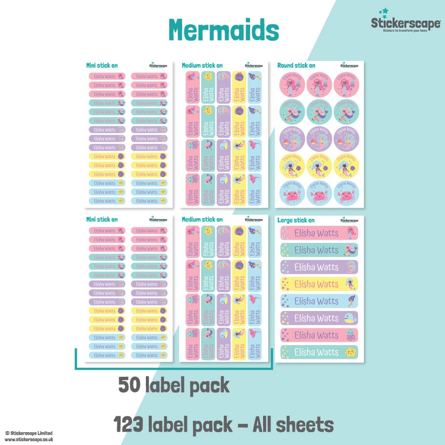 Mermaid Name Label Pack stickers included