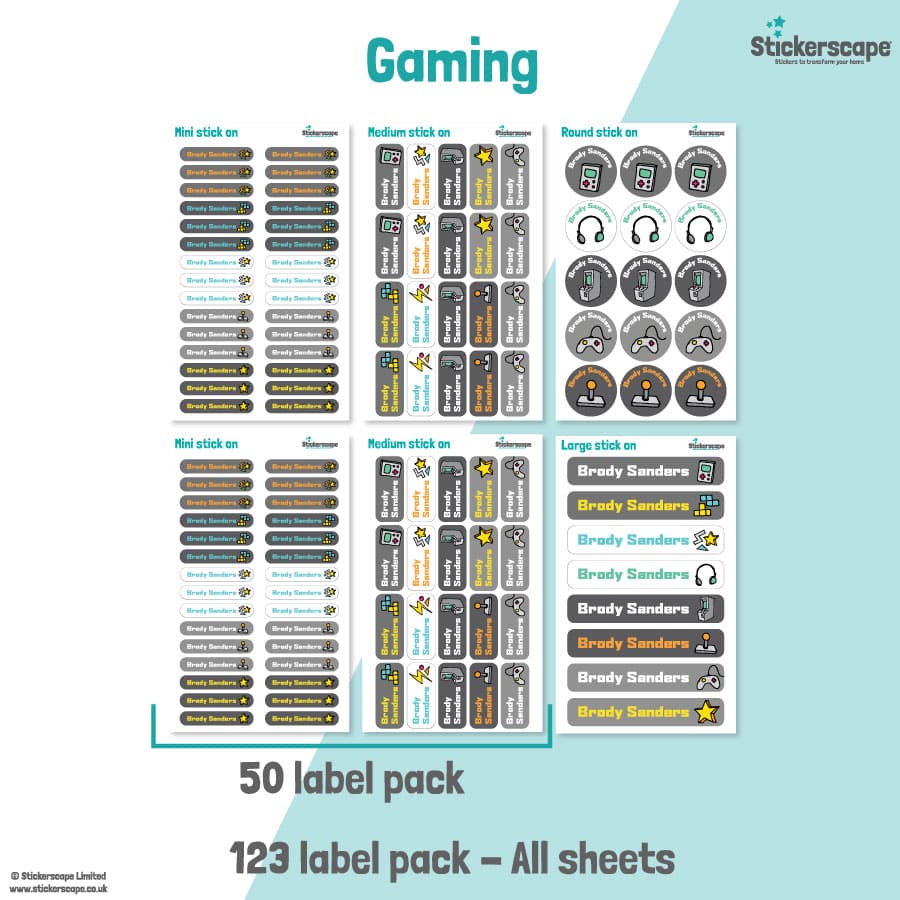 Gaming Name Label Pack stickers included