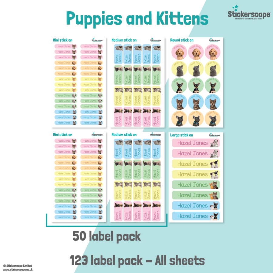 Puppies and Kittens Name Label Pack stickers included