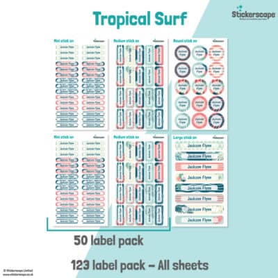 Tropical Surf Name Label Pack stickers included
