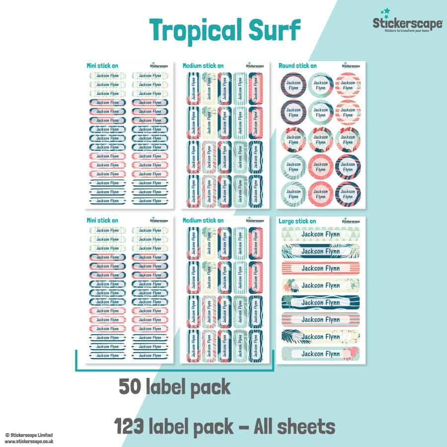 Tropical Surf Name Label Pack stickers included