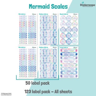Mermaid Scales Name Label Pack stickers included