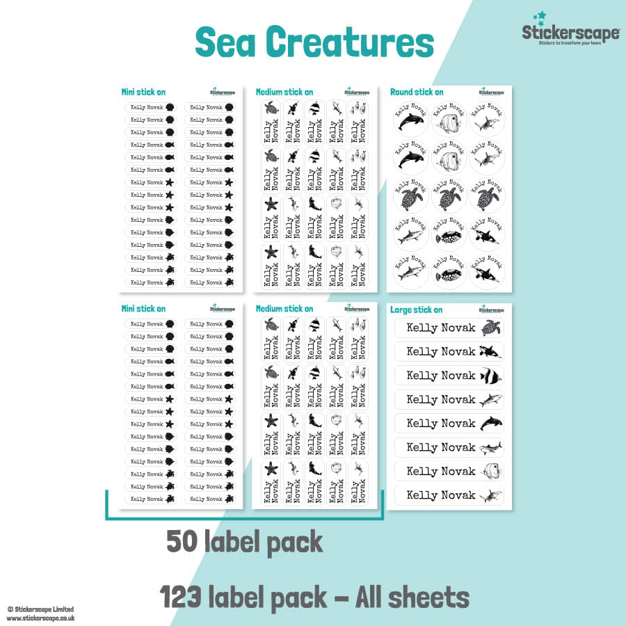 Sea Creatures Name Label Pack stickers included