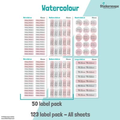 Watercolour Name Label Pack stickers included