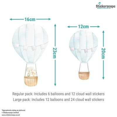 blue hot air balloon size guide of each balloon