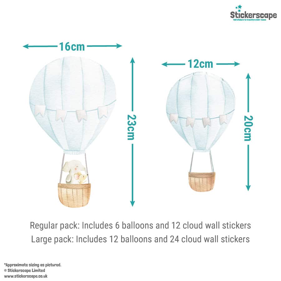 blue hot air balloon size guide of each balloon