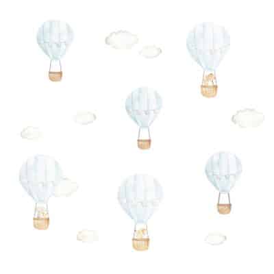 blue hot air balloon wall stickers on a white background