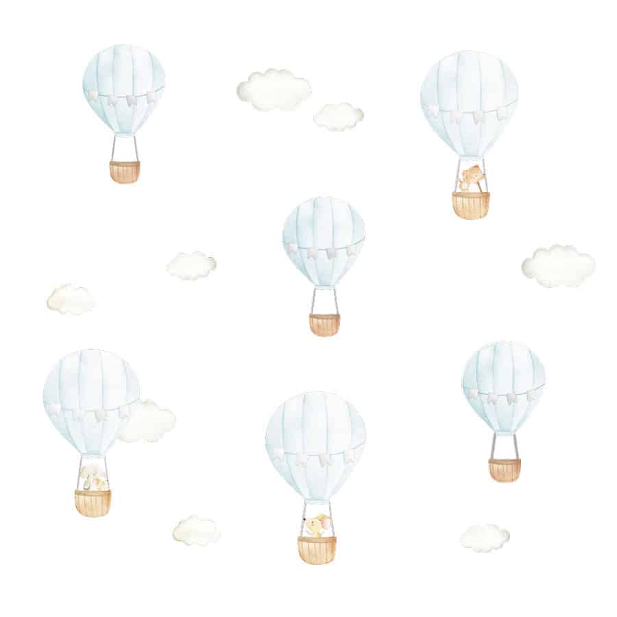 blue hot air balloon wall stickers on a white background