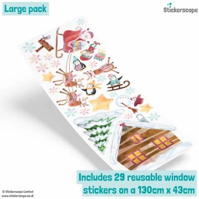 North Pole Christmas Window Stickers (Large size) showing layout of sheet and including 29 window stickers in total