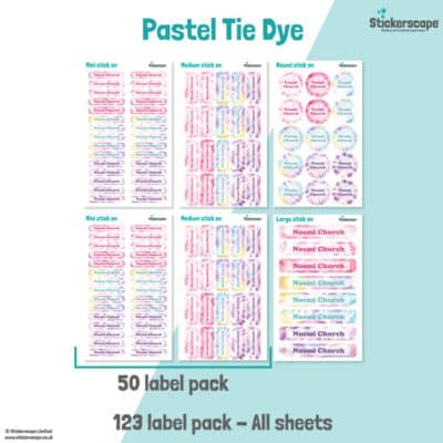 Pastel Tie Dye Name Label Pack stickers included