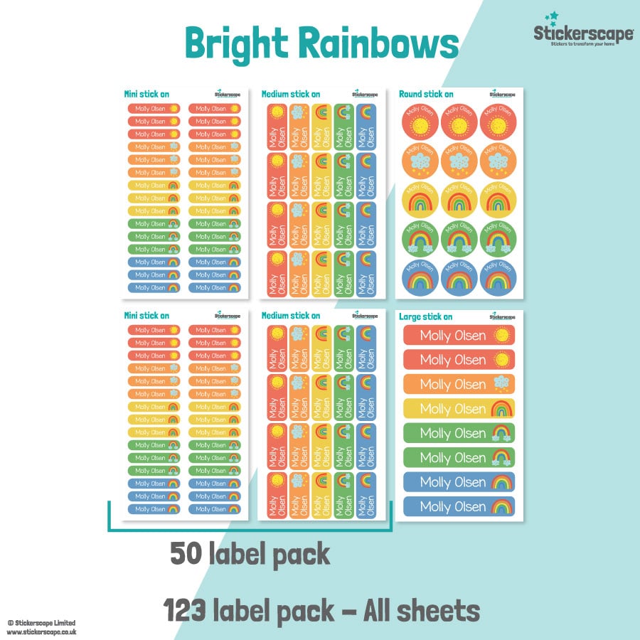 Bright Rainbows Name Label Pack stickers included