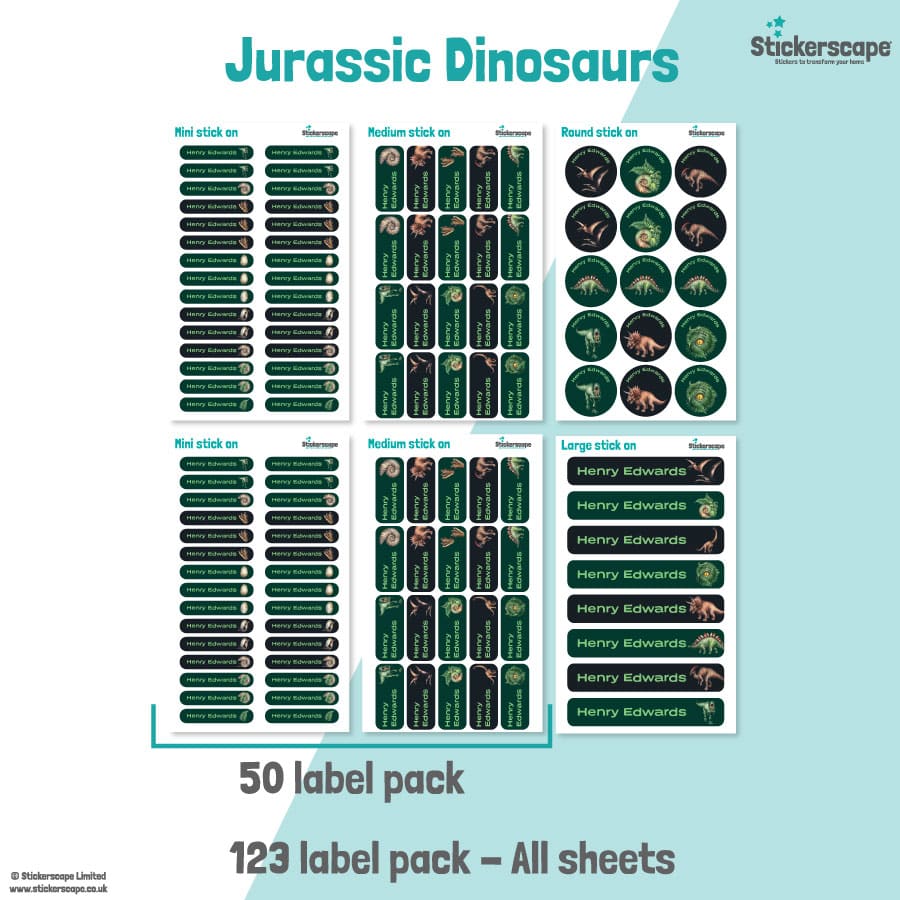 Jurassic Dinosaur Name Label Pack stickers included