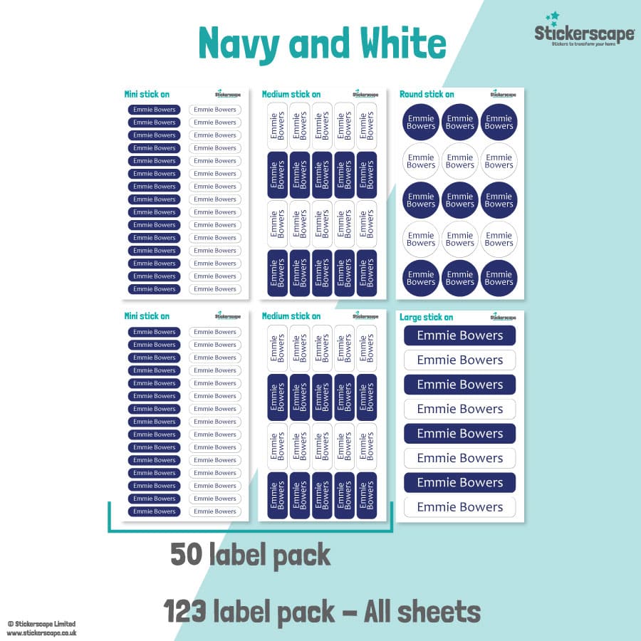 Navy and White Name Label Pack stickers included
