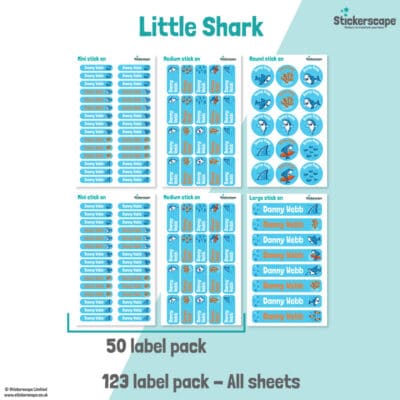 Little Shark Name Label Pack stickers included