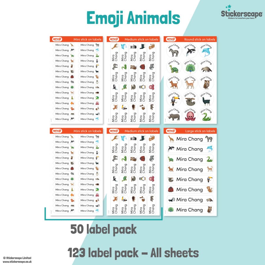 Emoji Animals Name Label Pack stickers included