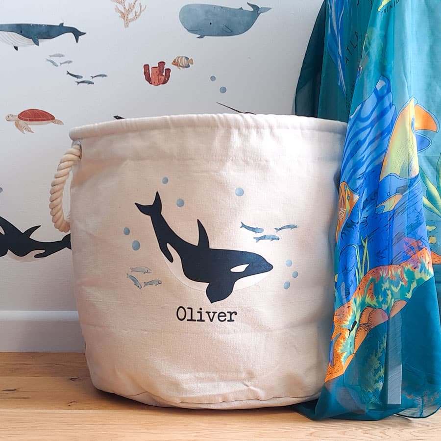 Ocean Friends Whale Storage Trug in a child's bedroom
